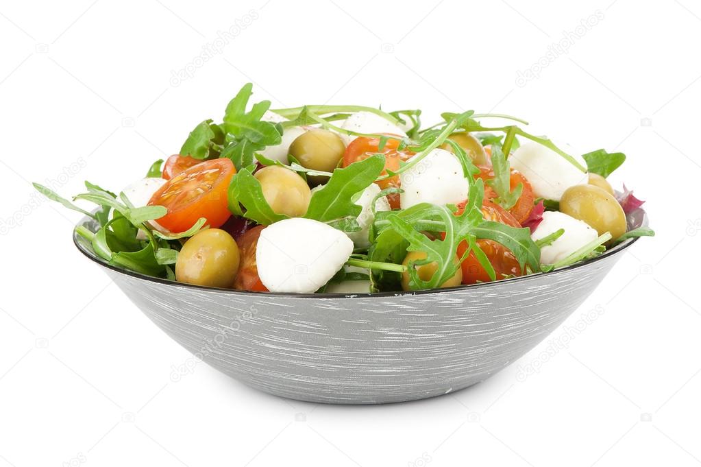 Vegetable salad bowl isolated on white