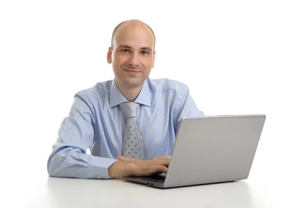 Portrait of young confident business man with laptop Stock Photo