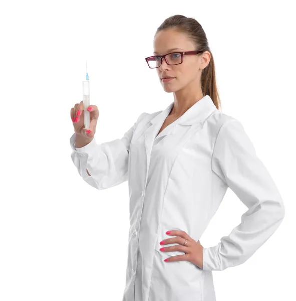 Female doctor with syringe in hand — Stock Photo, Image