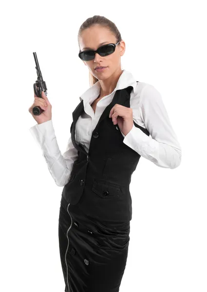 Деловая женщина с ружьем — стоковое фото