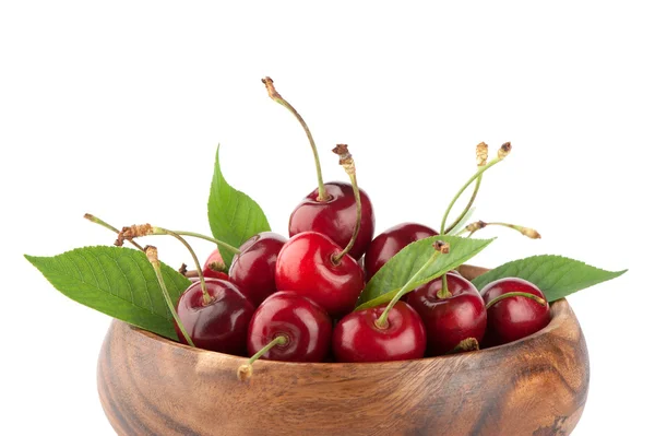 Ripe red cherry berries with leaves — Stock Photo, Image