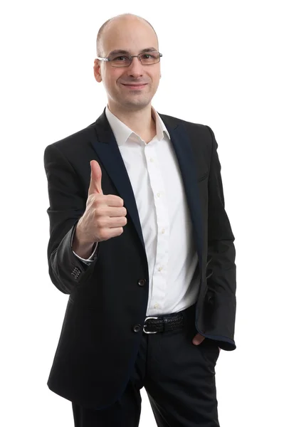 Hombre de negocios sonriente con el pulgar hacia arriba — Foto de Stock