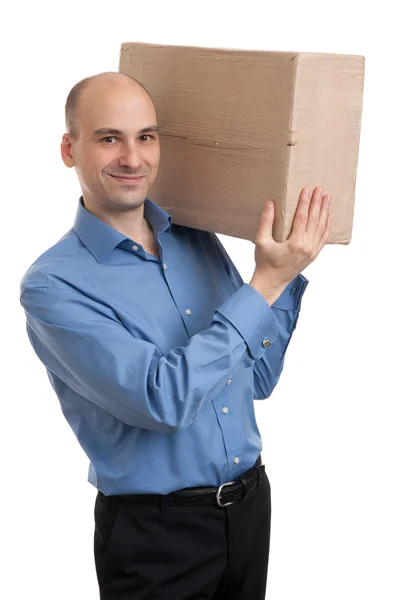 Podnikatel drží balíček balíček — Stock fotografie