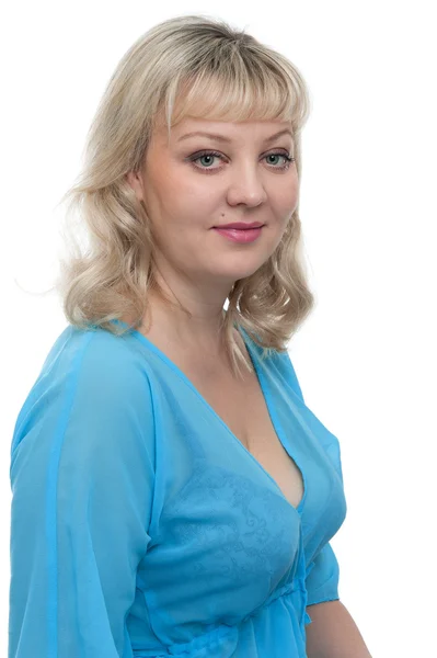 Blonde woman portrait over a white background — Stock Photo, Image