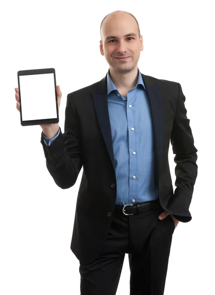 Homem de negócios bonito com tablet — Fotografia de Stock