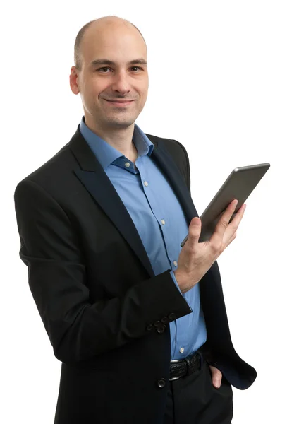 Homem de negócios bonito com tablet — Fotografia de Stock