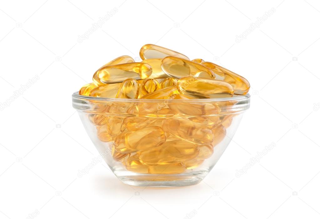 omega 3 gel capsules isolated on white background