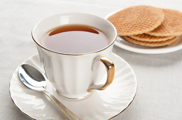 Morning breakfast with waffles and dea — Stock Photo, Image