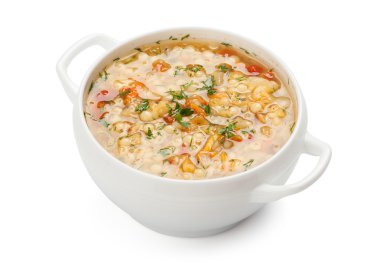 sebzeli çorba. bir kasede mercimek çorbası