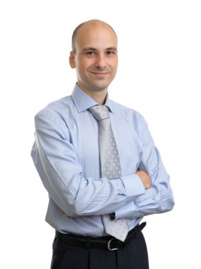 whit üzerinde izole gülümseyen genç mutlu iş adamı portresi