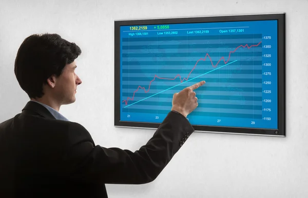 Businessman checking stock market on screen — Stock Photo, Image