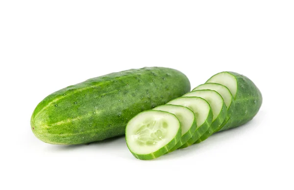 Cucumber and slices isolated over white background — Stock Photo, Image