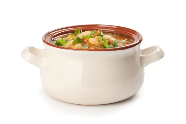 Bowl of bean soup on white background — Stock Photo, Image