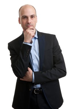düşünme çene üzerinde el ile iş adamı