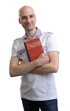 İngilizce eğitim. kitap ile mutlu casual adam