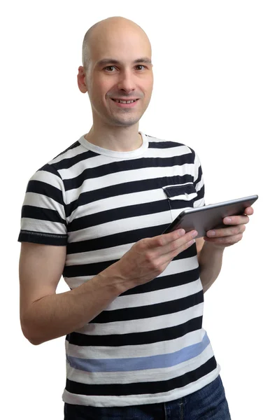 Людина тримає планшетний комп'ютер — стокове фото