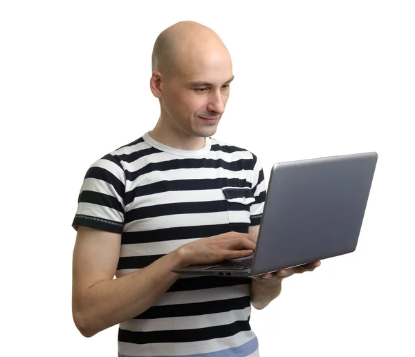 Casual man met laptop — Stockfoto