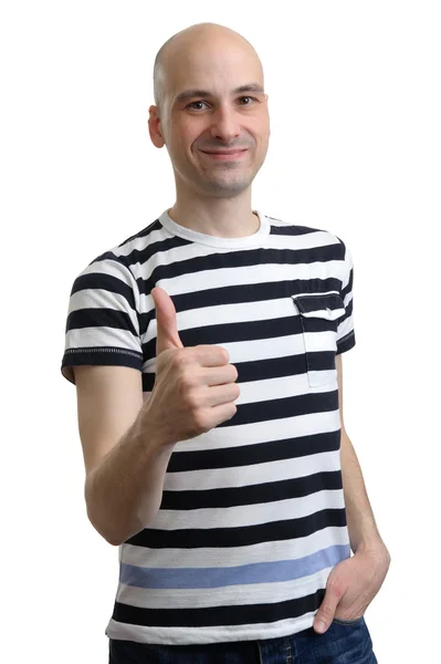 Handsome casual man holds his thumbs up — Stock Photo, Image