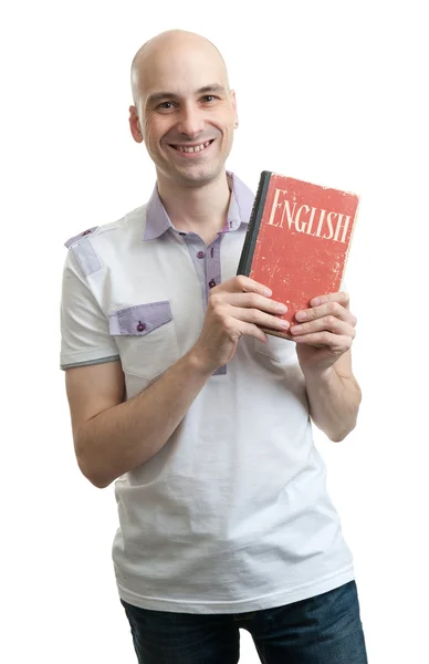 영어 교육입니다. 책으로 행복 한 캐주얼 남자 — 스톡 사진