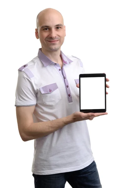 Casual Young Man Holding a Digital Tablet — Stock Photo, Image