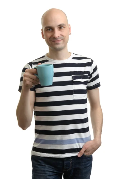 Jovem homem casual com xícara de café — Fotografia de Stock
