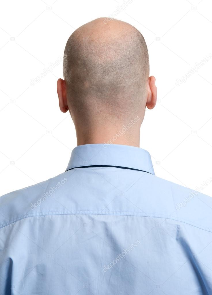 adult man bald head rear view