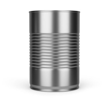 Yiyecekleri korumak için teneke kutu. Ürün tasarım modeli için şablon. Beyaz arka planda izole edilmiş. 3B illüstrasyon.