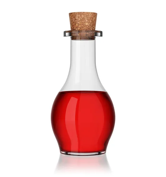 Glass Corked Bottle Red Liquid Magic Elixir Healing Potion Isolated — Stock Photo, Image