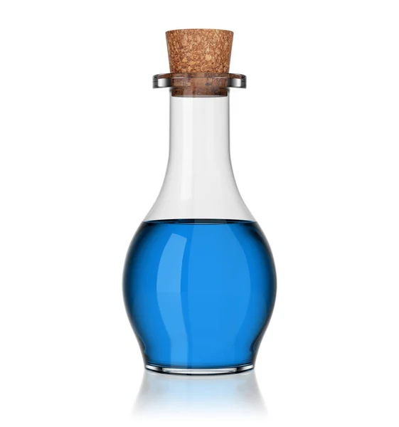 Glass Corked Bottle Blue Liquid Magic Elixir Mana Potion Isolated — Stock Photo, Image