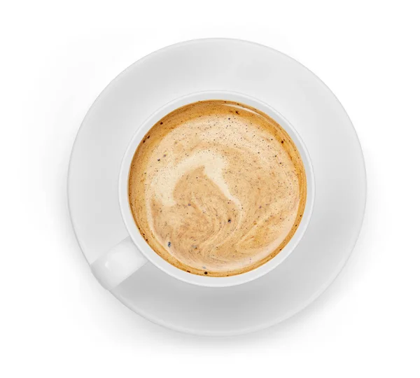Pohár Kávou Horní Pohled Izolované Bílém Pozadí — Stock fotografie