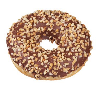 Beyaz arka planda fındıklı çikolatalı çörek.