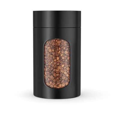 Kızarmış kahve çekirdekli yemek kavanozu beyaz arka planda izole edilmiş.