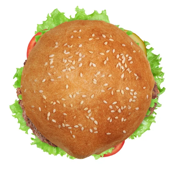 Leckere Burger Isoliert Auf Weißem Hintergrund Ansicht Von Oben — Stockfoto