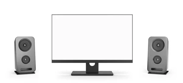 Computer Monitor Audio Speakers Isolated White Background Illustration — Stock Photo, Image