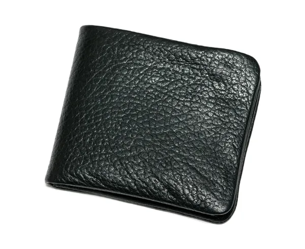 白い背景の上に分離された黒革新しい財布 — ストック写真