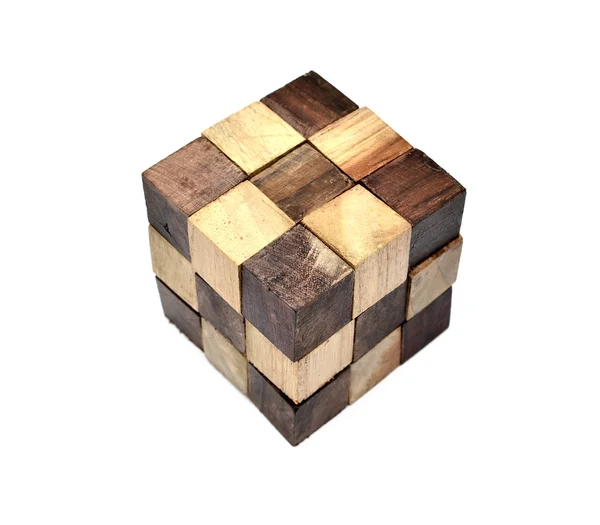 Puzzle in the form of wooden blocks on a white background — Stock Photo, Image