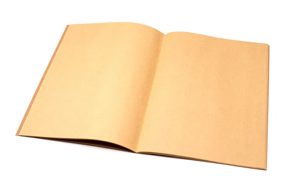 Estilo antigo aberto reciclar caderno marrom isolado no backgrou branco — Fotografia de Stock