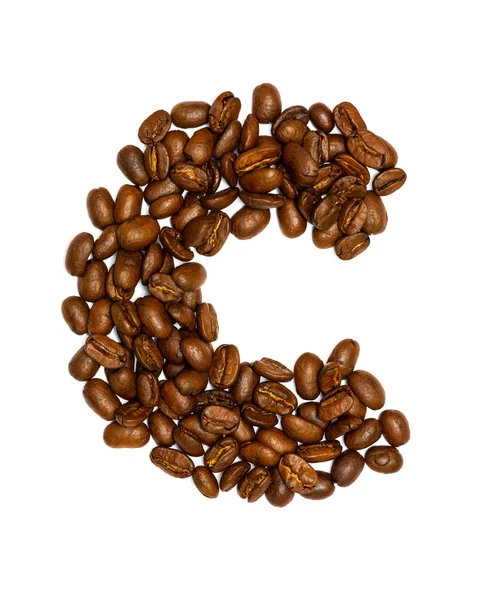 Kaffeebohnen, Buchstaben isoliert auf weißem Hintergrund — Stockfoto