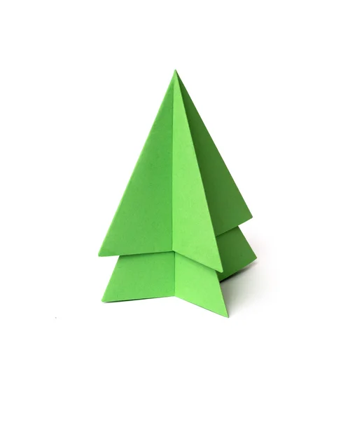 Origami Kerstboom op witte achtergrond — Stockfoto