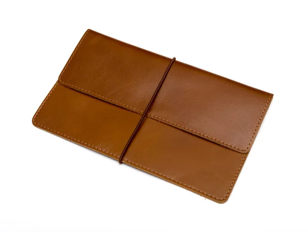 Braune Leder-Clutch-Tasche auf weißem Hintergrund — Stockfoto