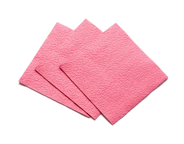 Three pink napkins for cleaning. On a white background — Stock Photo, Image