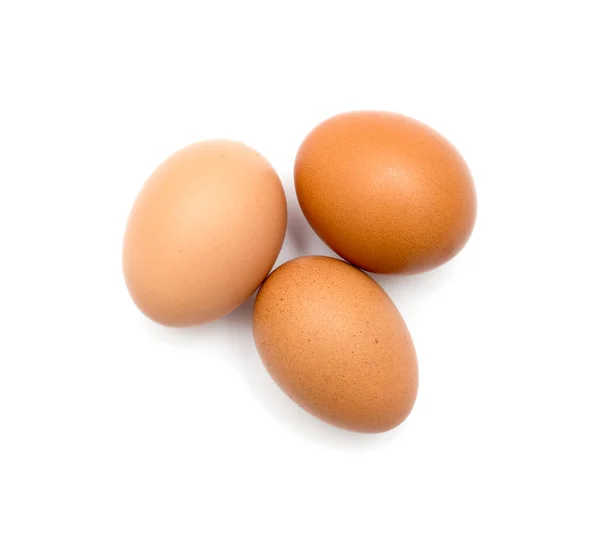 Trois œufs bruns sur fond blanc — Photo