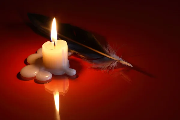 Quill Pen And Candle — Stock Photo, Image