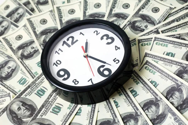 Time Money Modern Alarm Clock Usa Cash Background — Stock Photo, Image