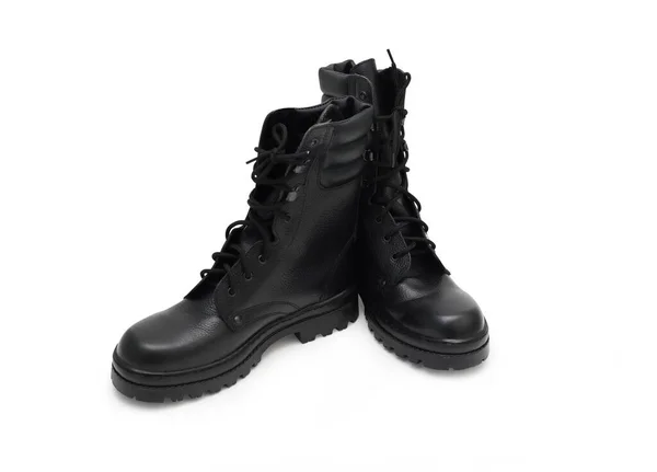 Pair Black Military Boots Isolated White Background — Stock Photo, Image