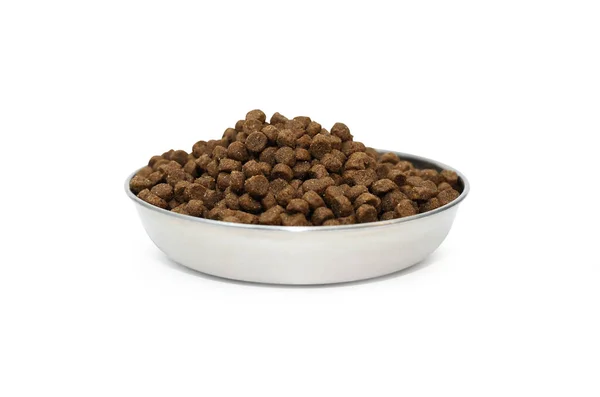 Metal Bowl Dry Food Domestic Animals Isolated Clipping Path — Stock Photo, Image
