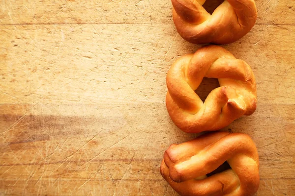 Few Freshness Bagels Old Wooden Background Free Space — Stock Photo, Image