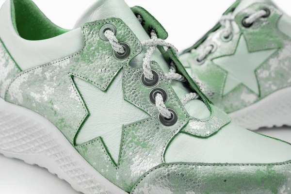 Comfortable Green Sneakers White Background — Fotografia de Stock