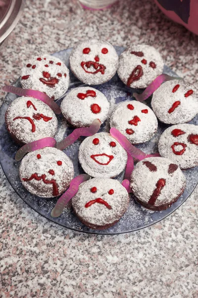 Tematické Muffiny Talíři Halloween Emoce — Stock fotografie