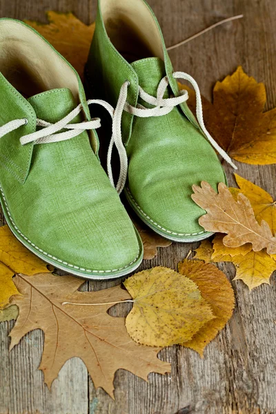 Stivali e foglie gialle — Foto Stock